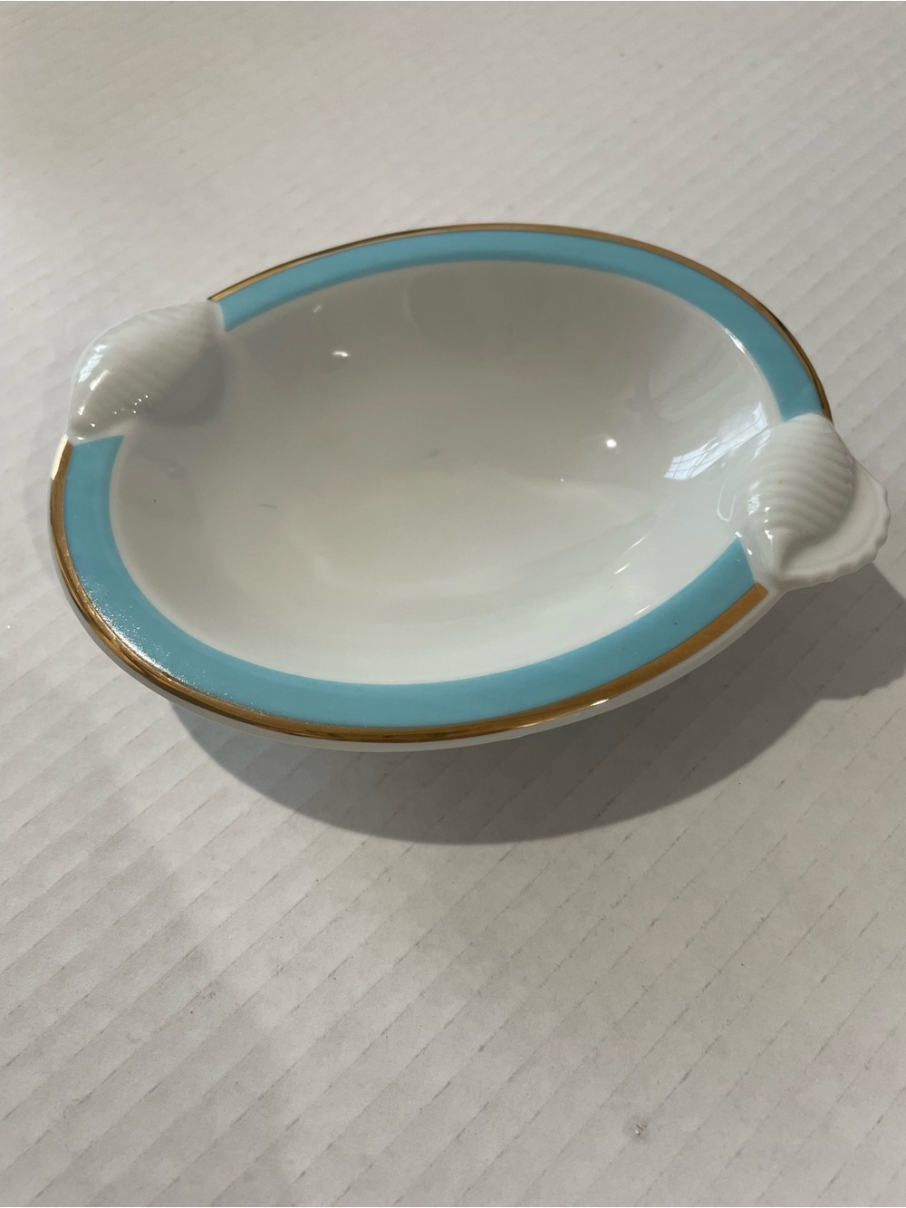 Ben Rickert Soap Dish Shells Blue Gold Trim Trinket Fine China 6”